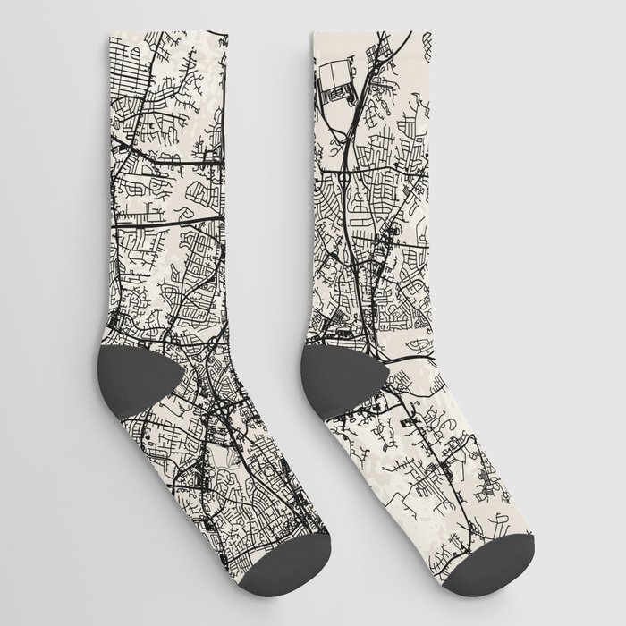 Norfolk - USA. Black and White City Map Socks
