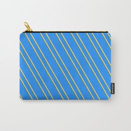 [ Thumbnail: Blue, Bisque & Green Colored Lines/Stripes Pattern Carry-All Pouch ]