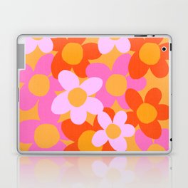 Cheerful Spring Flowers 70’s Retro Orange on Red Laptop Skin