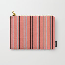[ Thumbnail: Salmon, Grey & Black Colored Lines/Stripes Pattern Carry-All Pouch ]