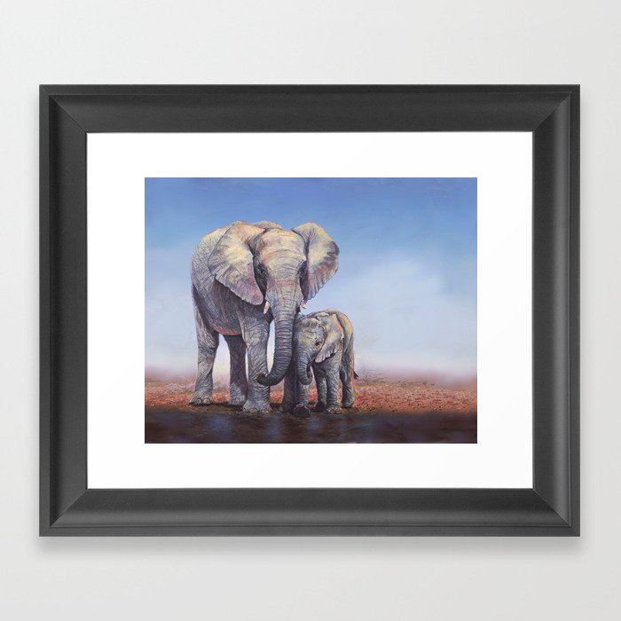 Elephants Mom Baby Framed Art Print