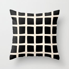 Midcentury Windows Geometric Check Pattern in Black and Almond Cream Throw Pillow