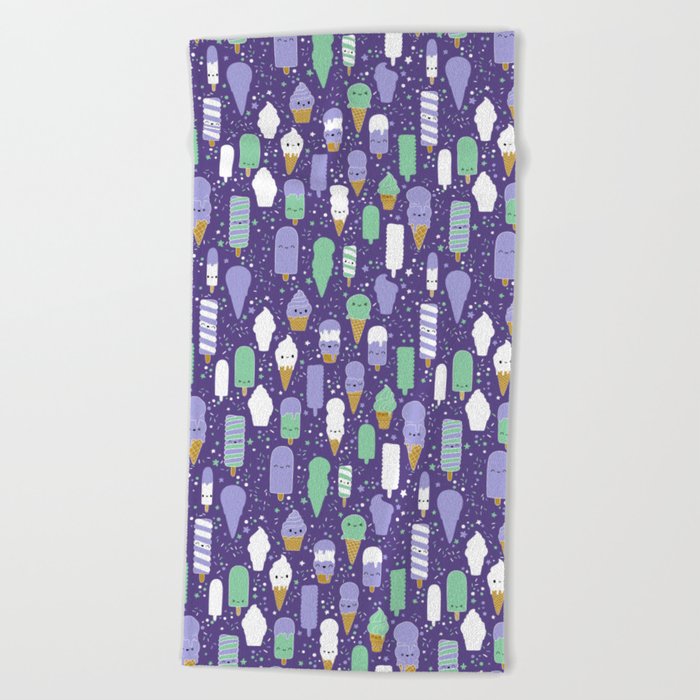 Kawaii popsicles purple Beach Towel