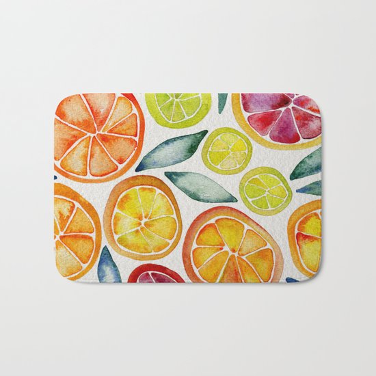 Sliced Citrus Watercolor Bath Mat