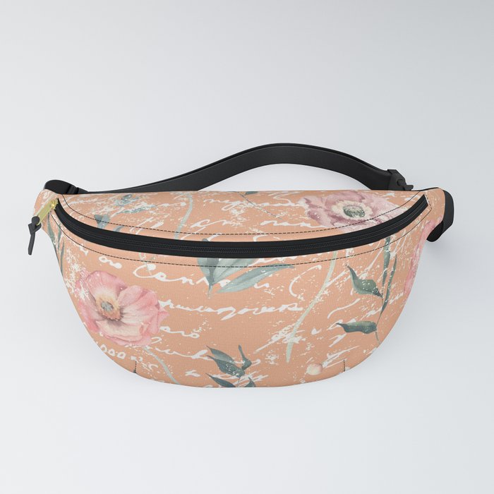 Watercolor Red Poppies Flowers on Pale Peach Orange Fanny Pack