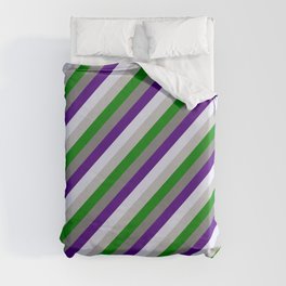 [ Thumbnail: Eye-catching Gray, Indigo, Lavender, Grey, and Green Colored Lined Pattern Duvet Cover ]