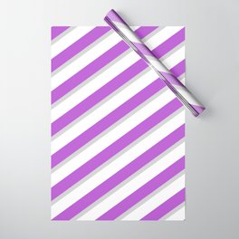 [ Thumbnail: Orchid, Light Gray & White Colored Lines Pattern Wrapping Paper ]