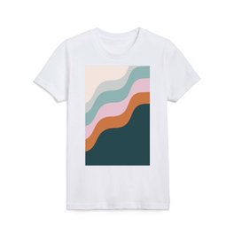 Abstract Diagonal Waves in Teal, Terracotta, and Pink Kids T Shirt