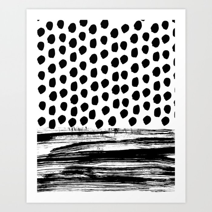 Zoe - Black and white dots, stripes, painted, painterly, hand-drawn, bw, monochrome trendy design Art Print