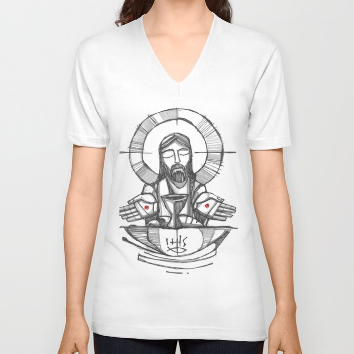 Jesus Christ Eucharist illustration V Neck T Shirt