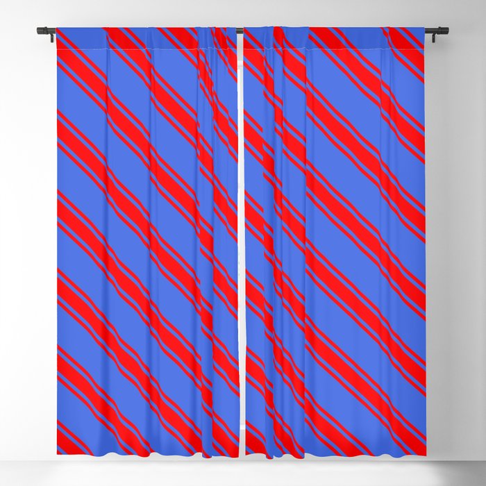 Royal Blue and Red Colored Lined/Striped Pattern Blackout Curtain