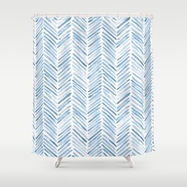 Baby blue watercolor herringbone  Shower Curtain