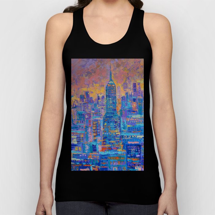 Manhattan, palette knife abstract vibrant new york city skyline sunset cityscape Tank Top