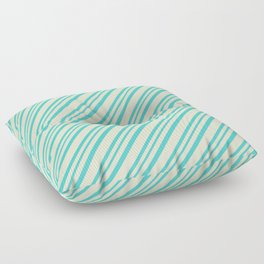 [ Thumbnail: Light Yellow and Turquoise Colored Lined Pattern Floor Pillow ]