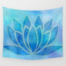 Blue Watercolor Lotus Flower Art Wall Tapestry
