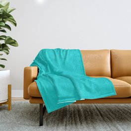 Tropical Blue-green Aqua Solid Color Popular Hues Patternless Shades of Cyan Collection Hex #00d6d6 Throw Blanket