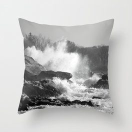 Ocean Waves Crashing on a Rocky Shore Throw Pillow