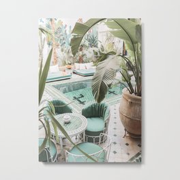 Travel Photography Art Print | Tropical Plant Leaves In Marrakech Photo | Green Pool Interior Design Metal Print