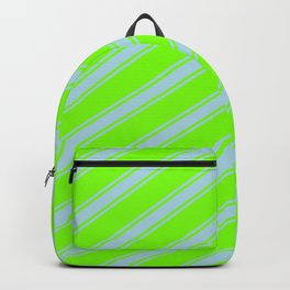 [ Thumbnail: Green & Light Blue Colored Stripes/Lines Pattern Backpack ]