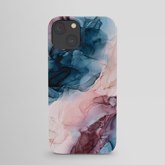Pastel Plum, Deep Blue, Blush and Gold Abstract Painting iPhone Case
