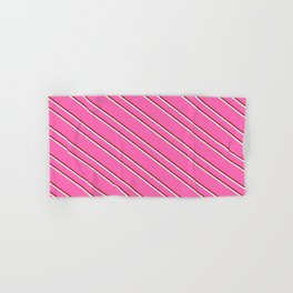 [ Thumbnail: Hot Pink, Brown, and Mint Cream Colored Striped Pattern Hand & Bath Towel ]