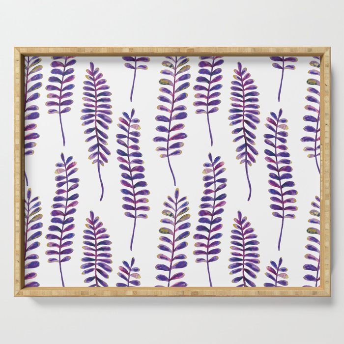 Watercolour Fern Pattern | Purple and Gold Serving Tray