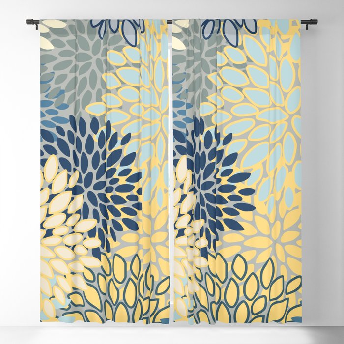 Fl Print Yellow Gray Blue Teal, Gray Yellow Teal Curtains