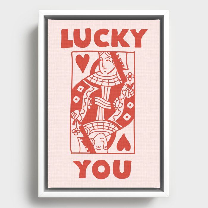 Lucky You - Queen of Hearts - Red Framed Canvas