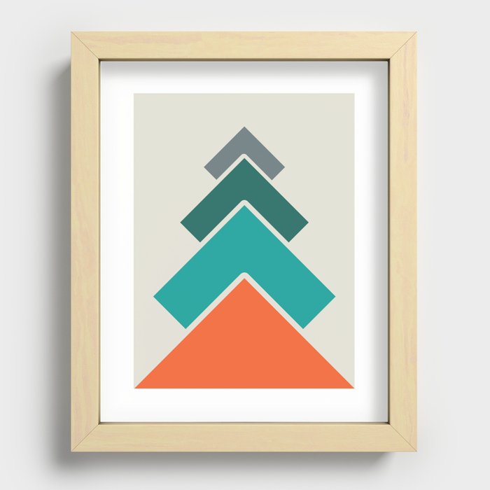 Retro Geometric Arrows Layered Squares- Orange Teal and Gray- Vertical Recessed Framed Print