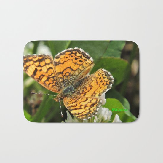 A Mylitta Crescent Butterfly at Rest Bath Mat