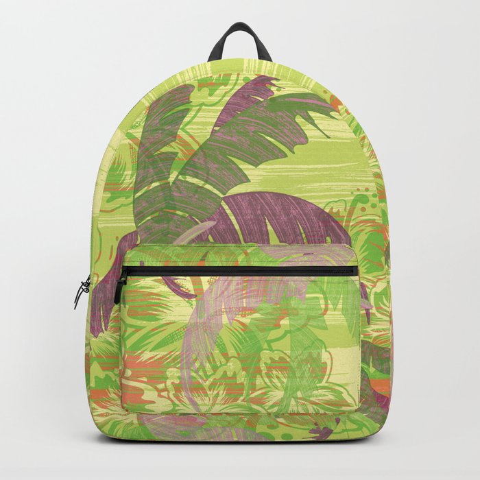 Polynesian Palm Trees And Hibiscus Green Jungle Abstract Backpack