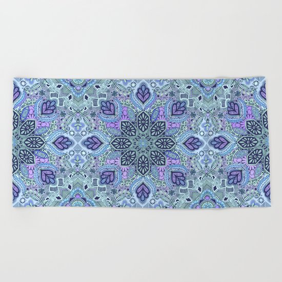 Navy Blue, Mint and Purple Boho Pattern Beach Towel