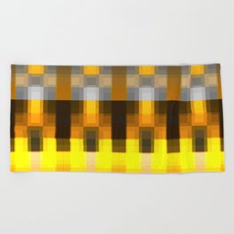 geometric symmetry art pixel square pattern abstract background in yellow brown Beach Towel