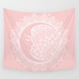 Mandala Moon Pink Wall Tapestry