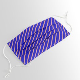 [ Thumbnail: Blue & Dark Salmon Colored Lines Pattern Face Mask ]