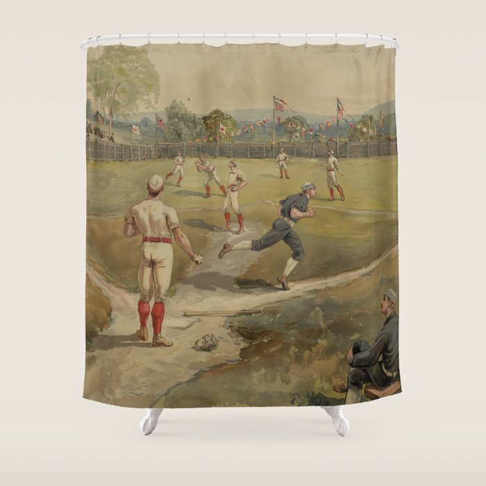 Vintage Painting Of A Baseball Game 1887 Shower Curtain By