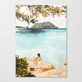 Reading Woman On Beach in Sardinia Canvas Print