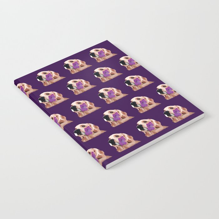 Golden Retriever With Purple Flower Notebook