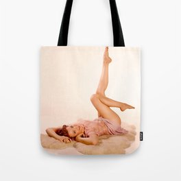 "Kicking Back" - The Playful Pinup - Sexy Pin-up Girl on Fur Rug by Maxwell H. Johnson Tote Bag