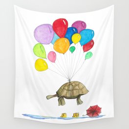 Mr Tortoise with Balloons Wall Tapestry