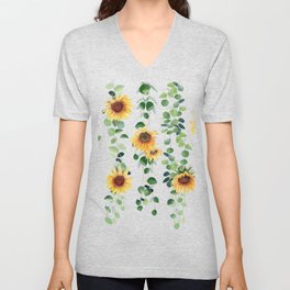 Eucalyptus and Sunflowers Garland  V Neck T Shirt