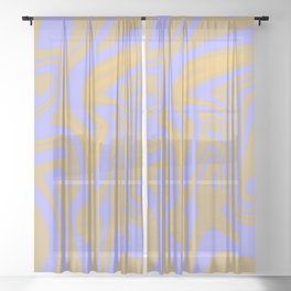 Periwinkle And Mustard Yellow Liquid Marble ,Swirl Abstract Pattern, Sheer Curtain
