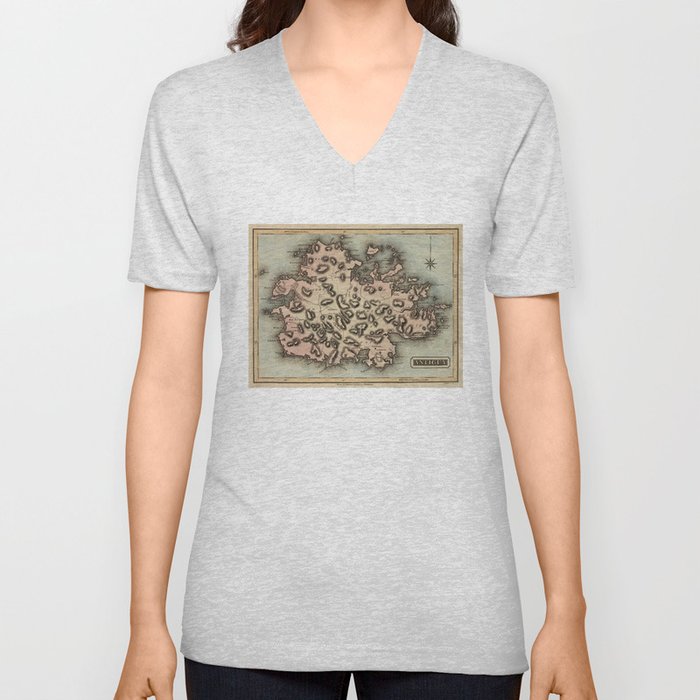 Vintage Map of Antigua (1823) V Neck T Shirt