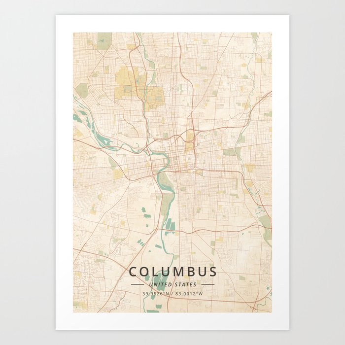 Columbus, United States - Vintage Map Art Print