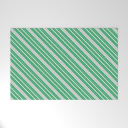 [ Thumbnail: Sea Green and Light Grey Colored Lines Pattern Welcome Mat ]