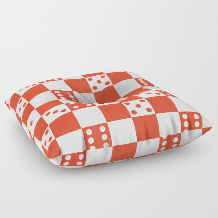 Checkered Dice Pattern (Creamy Milk & Tangerine Tango Color Palette) Floor Pillow