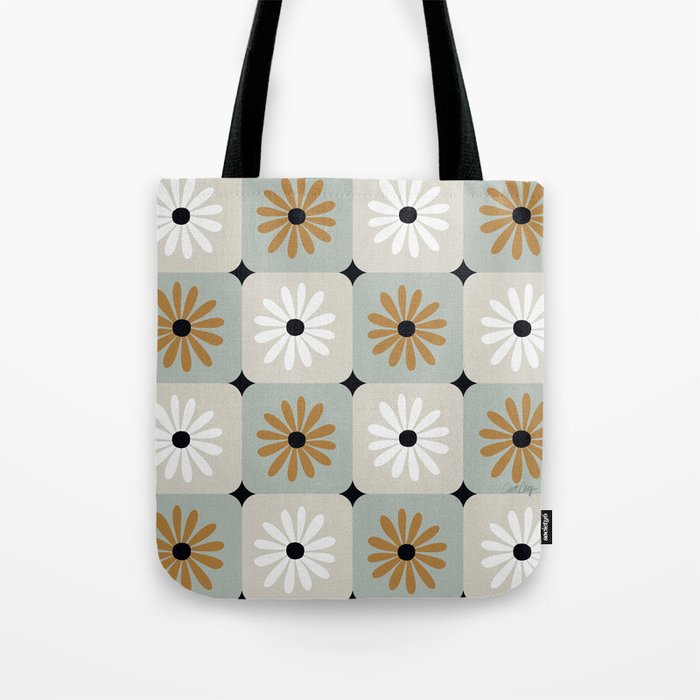 Checkered Daisies – Mint & Ochre Tote Bag