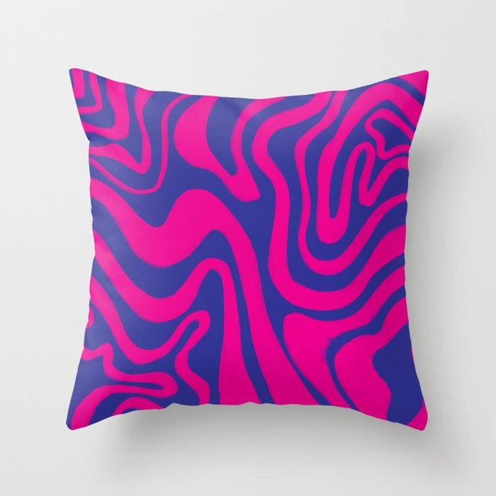Psychedelic Liquid Swirl in Iridescent Blue + Hot Pink Throw Pillow