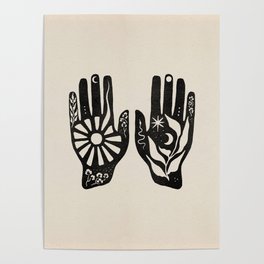 Magic Hands | Digital Blockprint | Reiki Spiritual Healing Etnic Art Print Poster