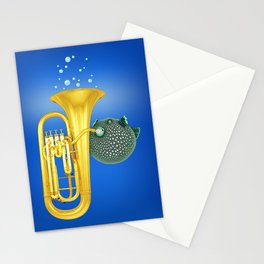 Puffer Fish Playing Tuba Stationery Cards